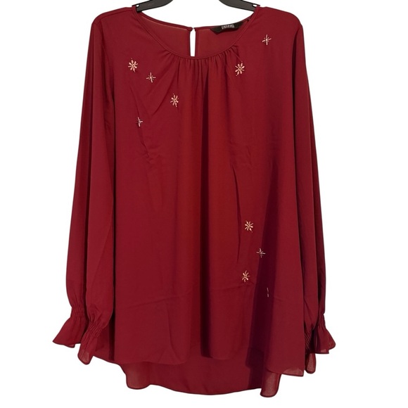 🌹 NWT:DENNIS BASSO EMBROIDERY/BEADED RUFFLE SLEEVE BLOUSE - Picture 3 of 9